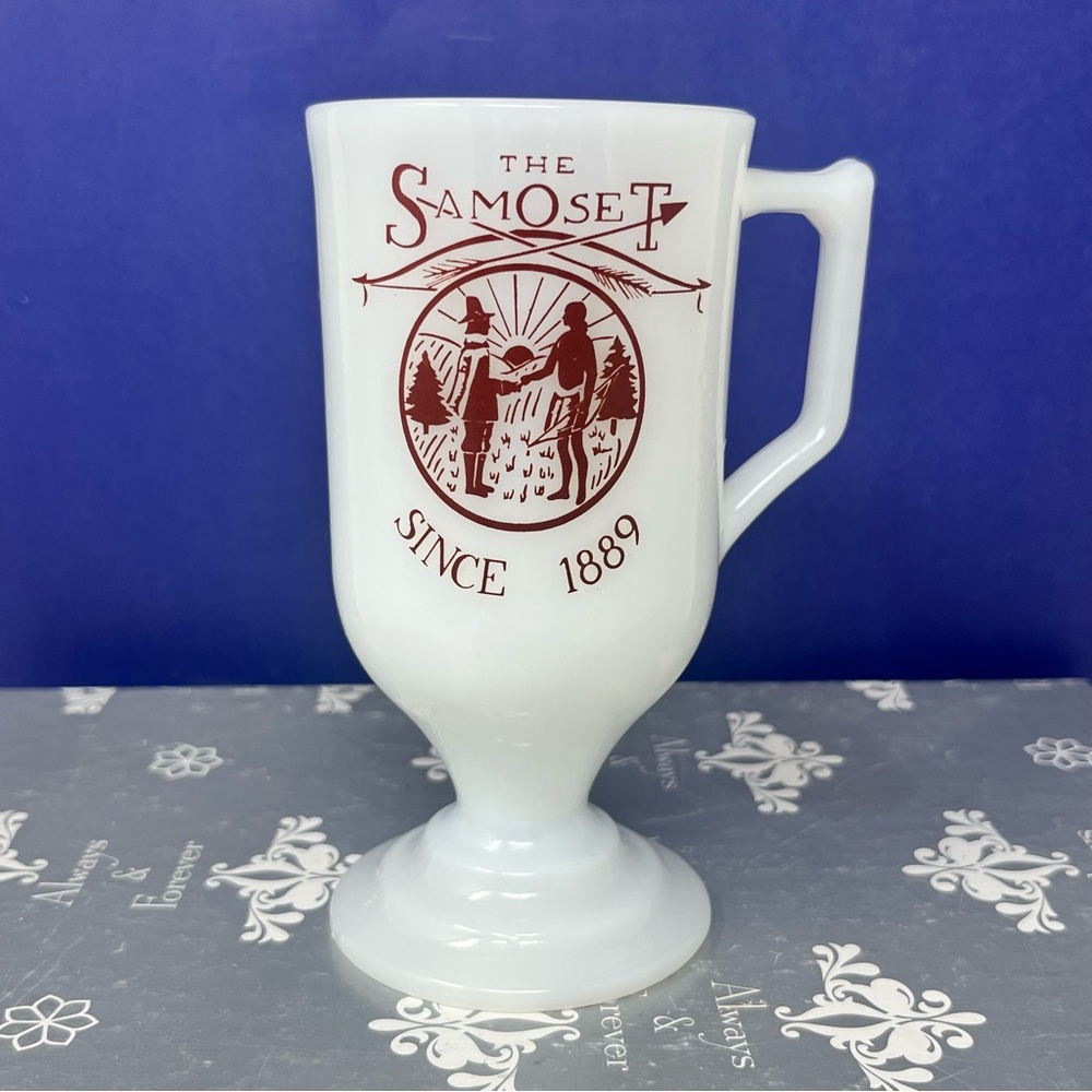 The Samoset Milk Glass Pedestal Mug Vintage Rockport Maine